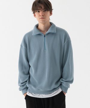 컴포터블 오버핏 반집업 카라넥 니트 (스카이 블루)