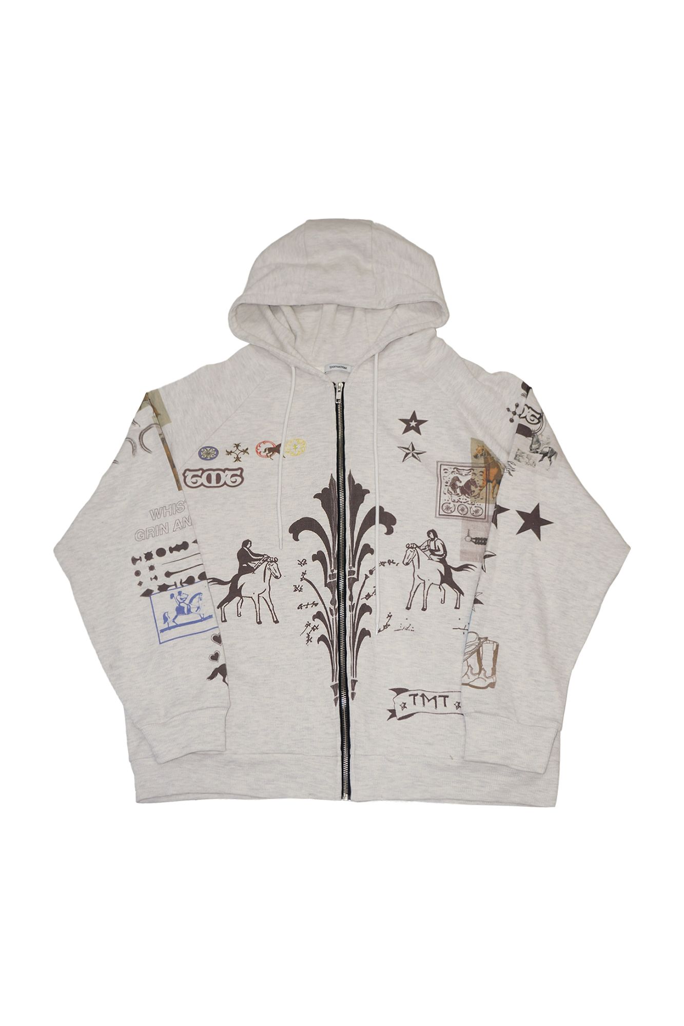 【新品未使用】toomuchtax ジップアップパーカー アイボリー TOOMUCHTAX] PRINTED WAFFLE ZIP-UP HOODIE /追跡付 (TOOMUCHTAX