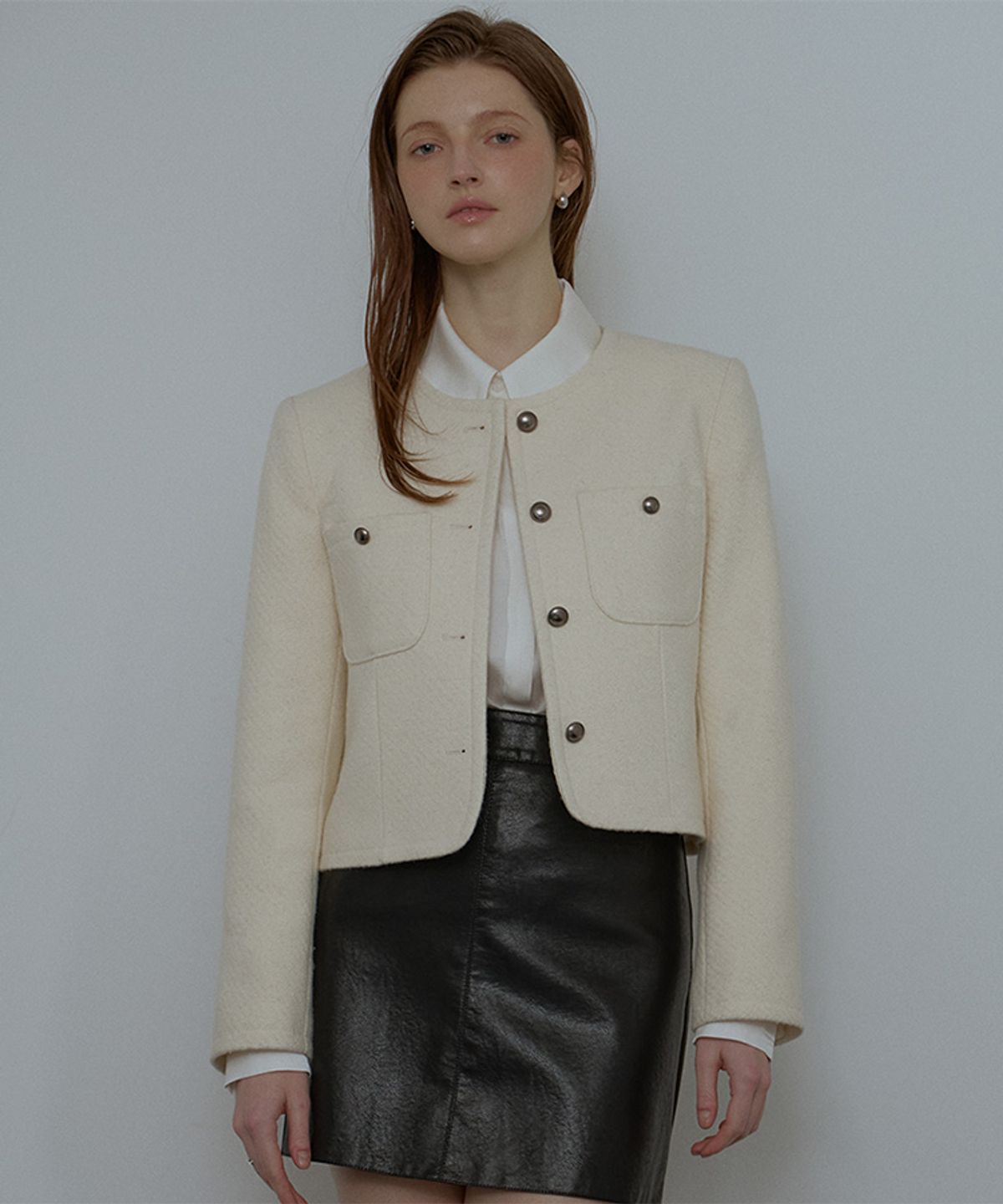 드헤베(DEHEVE) Two Pocket Wool Tweed Jacket [Ivory]