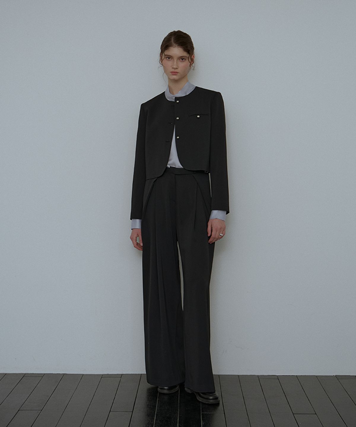 드헤베(DEHEVE) Silky Belt Wide Slacks [Black]