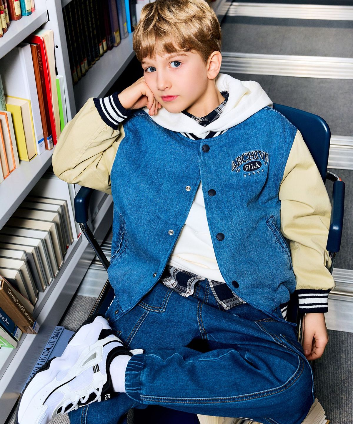 휠라 키즈(FILA KIDS) 캠퍼스 데님 바시티 자켓(FK2JKH1305XLDE)