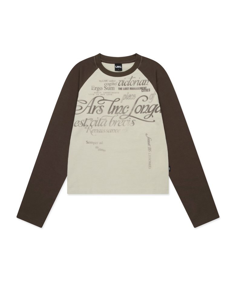 WM GRADATION LETTERING RAGLAN LONG SLV TEE brown