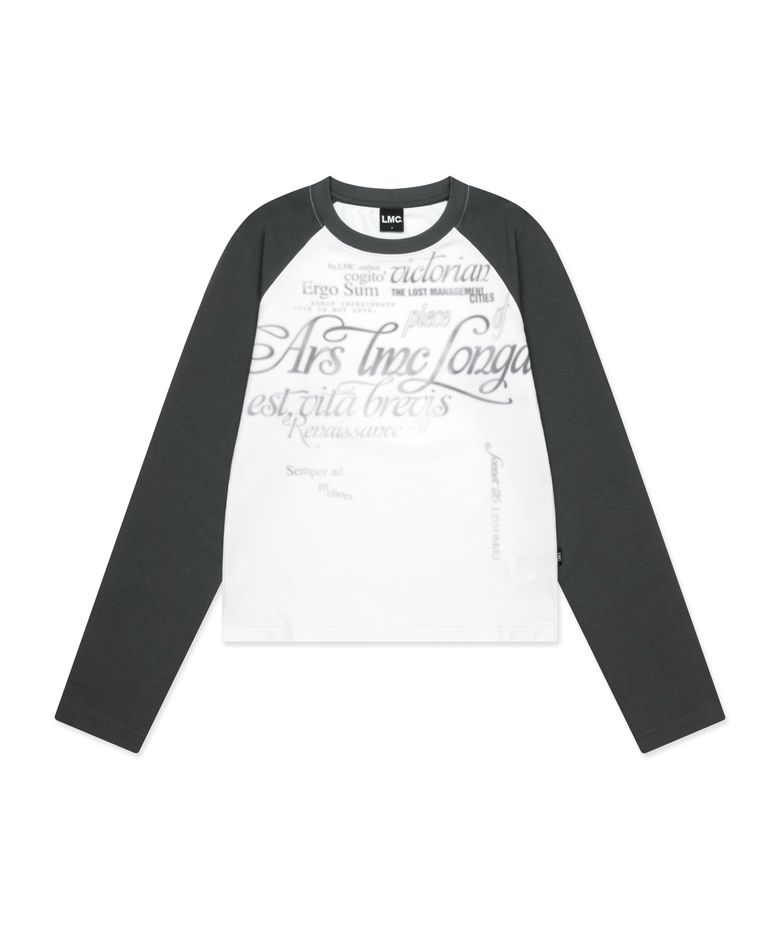 WM GRADATION LETTERING RAGLAN LONG SLV TEE charcoal