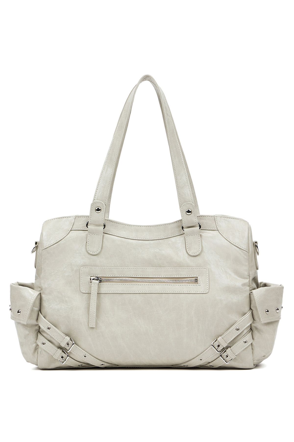다이닛(DEINET) STUD POCKET BIG BAG IN ASH BEIGE