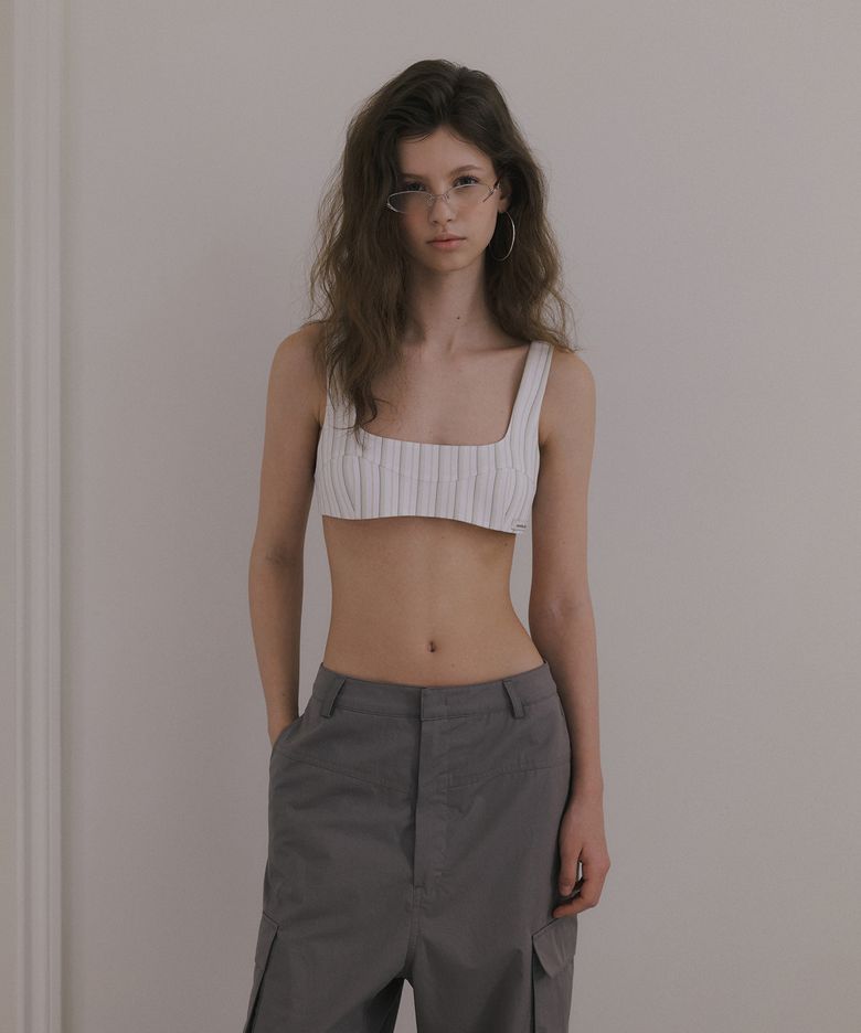 COTTON CURVE BUSTIER_IVORY STRIPE