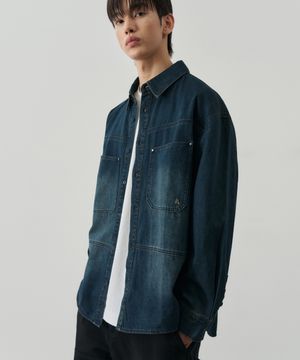 콘트라스트 빈티지 데님 워크 셔츠 [인디고블루]