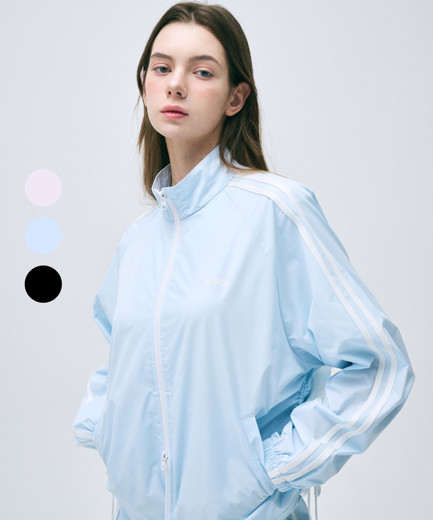 ジャケット 25SS NERDY Women's Ribbon Windbreaker MUSINSA | NERDY Women's Ribbon Windbreaker (Black/Sky Blue