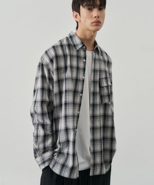 슬랜트 포켓 오버핏 체크 셔츠 [블랙]