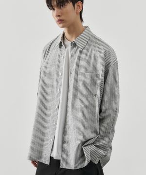 포인티드 실키 스트라이프 셔츠 [화이트]