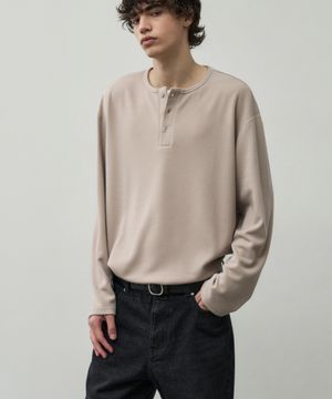 워셔블 레이어드 헨리넥 니트티셔츠 [크림베이지]