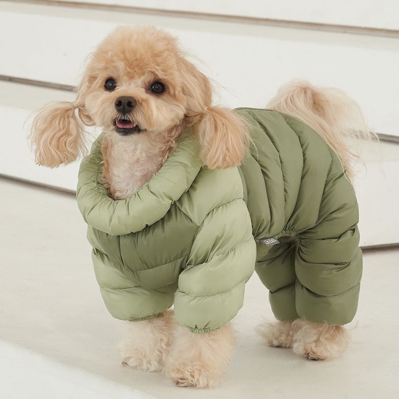 강아지 아우터 필 패딩 올인원 올리브그린