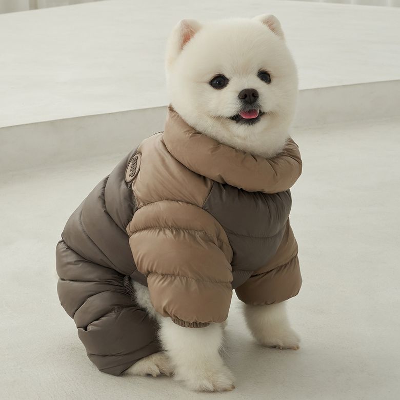 강아지 아우터 필 패딩 올인원 초코브라운