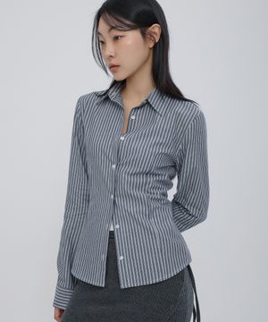 스트라이프 슬림핏 셔츠 네이비