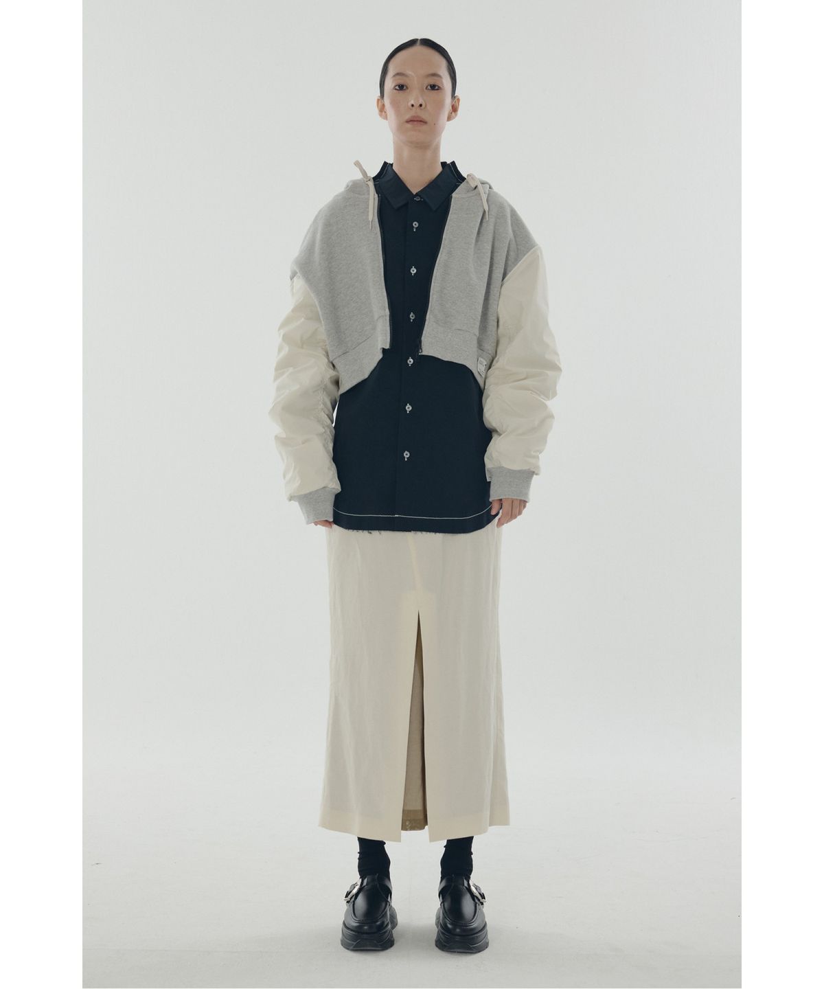 래코드(RECODE) Bomber Sleeve Zipup Hoodie_RQUAS25513GYX
