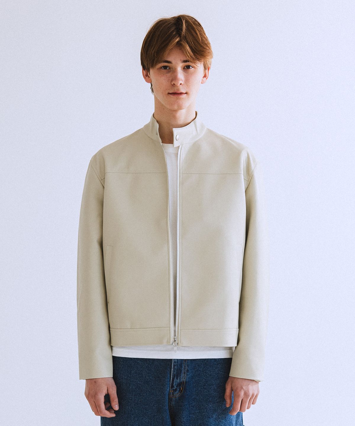큐티에잇 가먼츠(QT8 GARMENTS) RG Synthetic Leather Moto Jacket (Cream)
