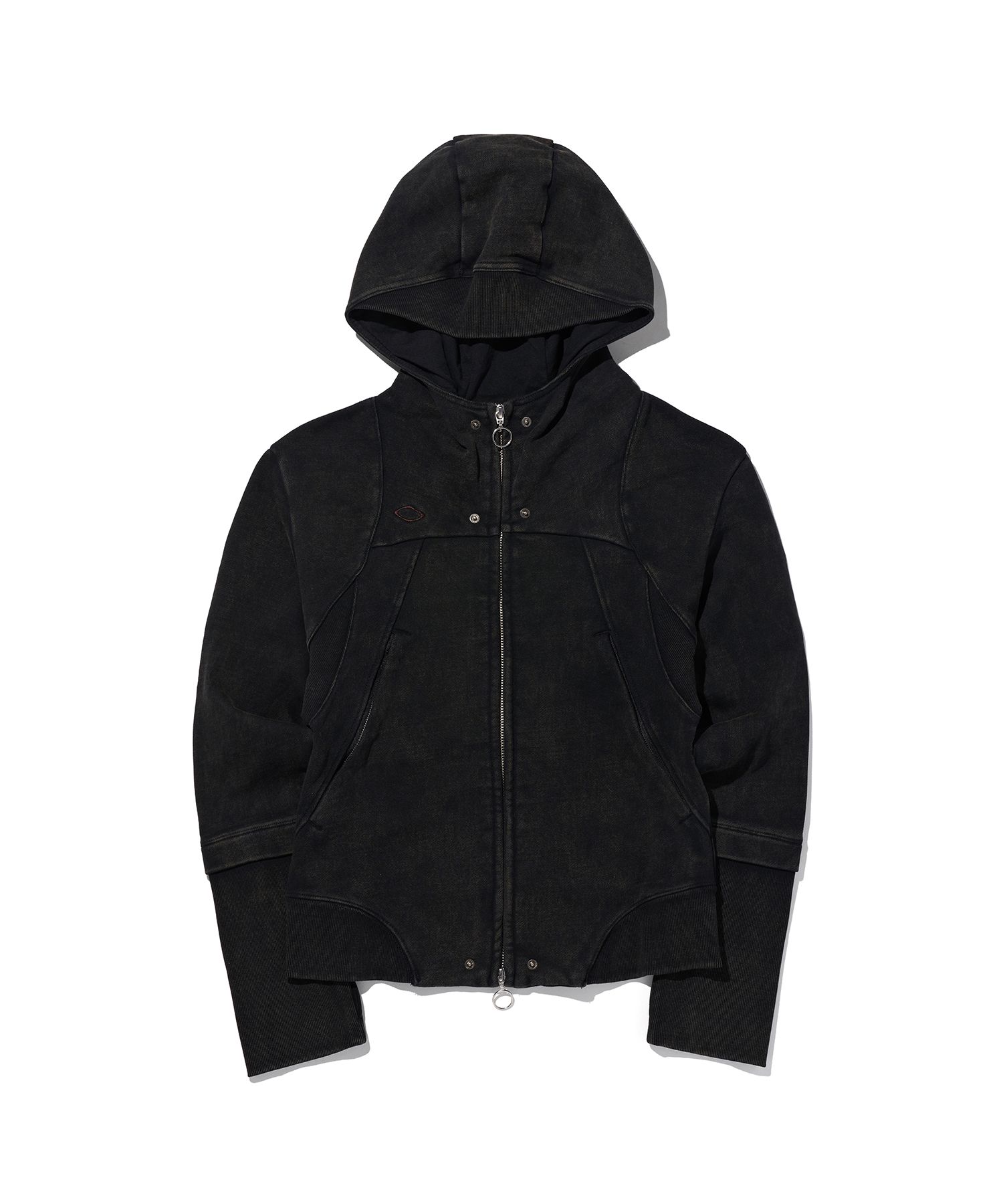 미스치프(MISCHIEF) RHOMBUS PUNCHING HOODIE ZIP-UP_WASHED BLACK
