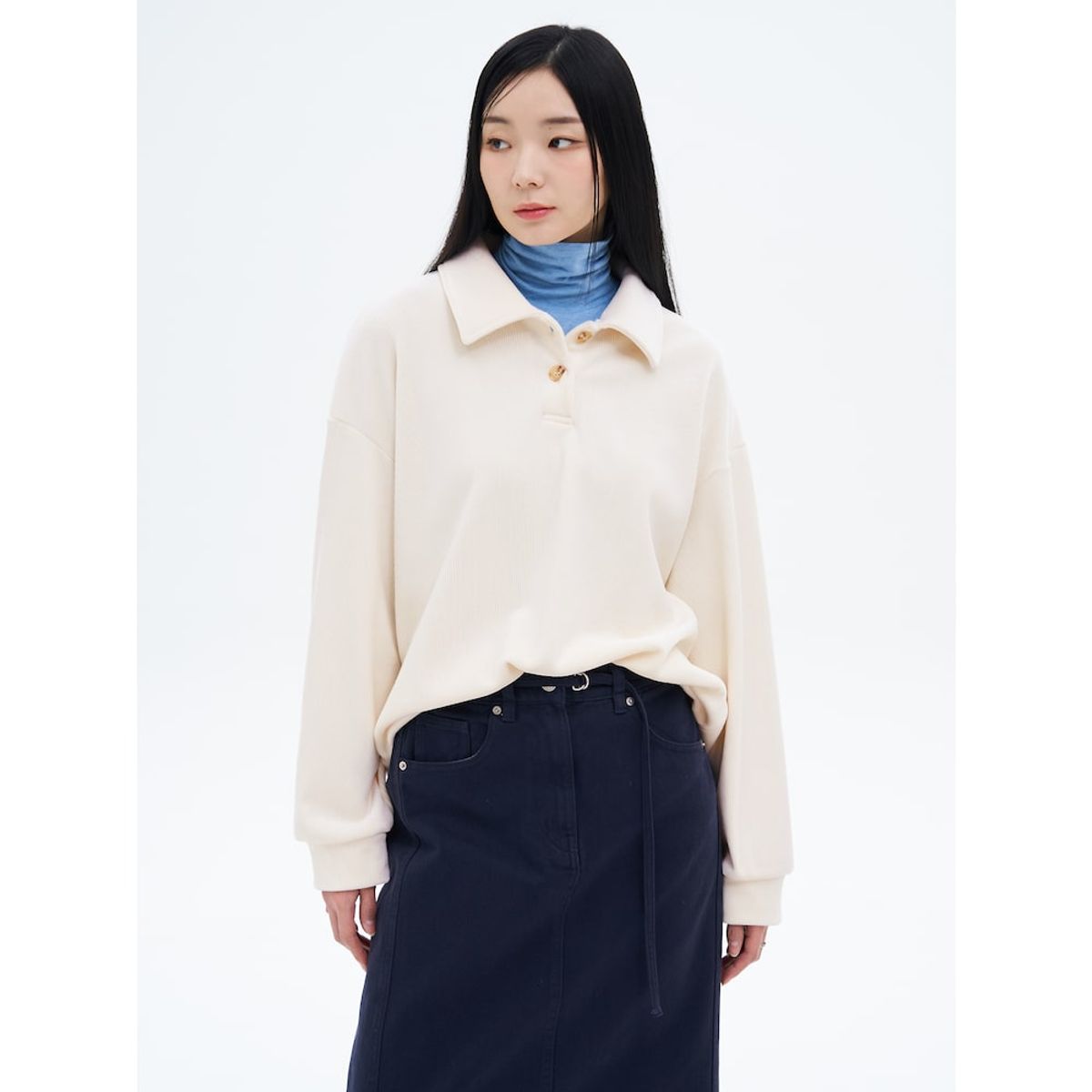 에잇세컨즈(8SECONDS) 카라 배색 벨루아 저지탑  아이보리