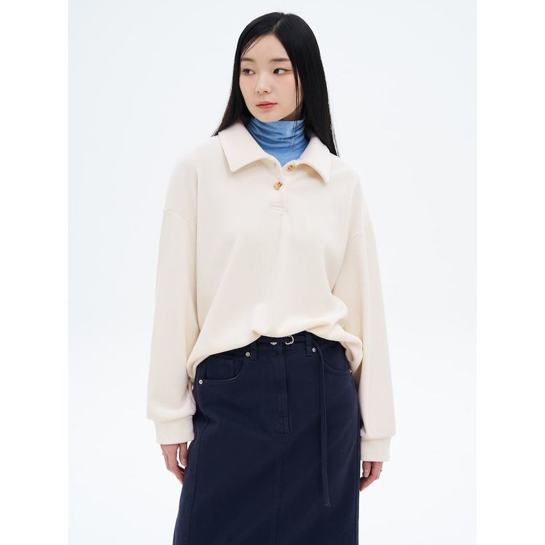 카라 배색 벨루아 저지탑  아이보리