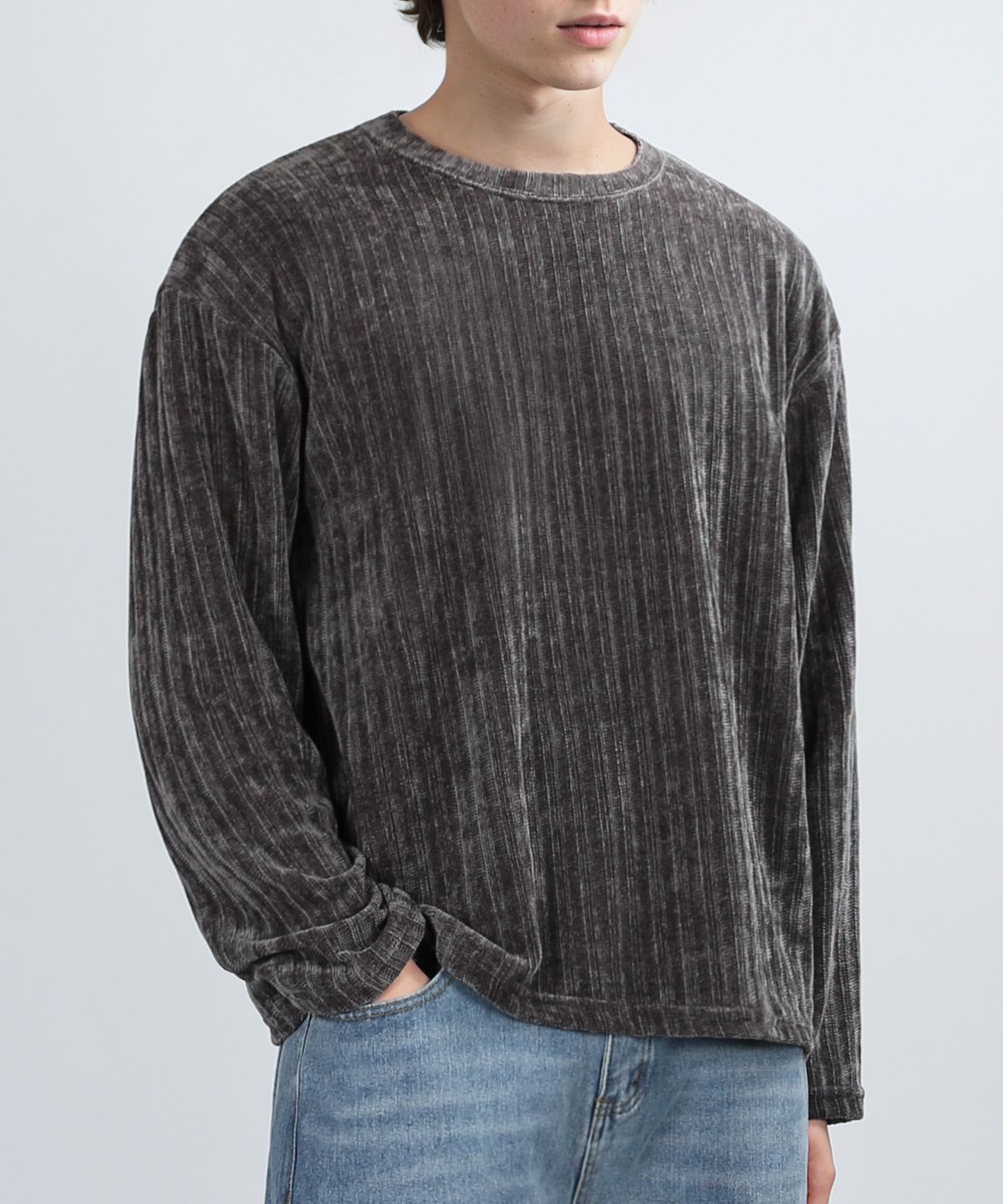 베리베인(VERYVAIN) CROP VELOUR KNIT (GRAY)