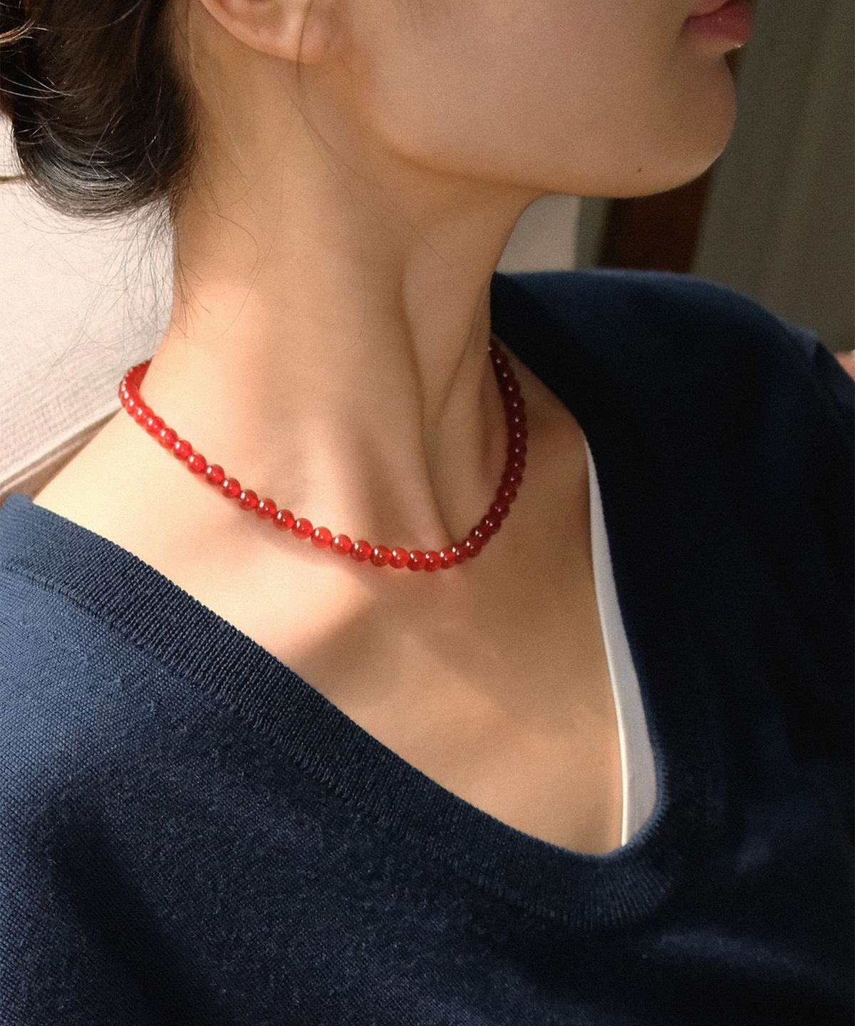 마르타(MARTA) 925 silver. Carnelian necklace (6mm)