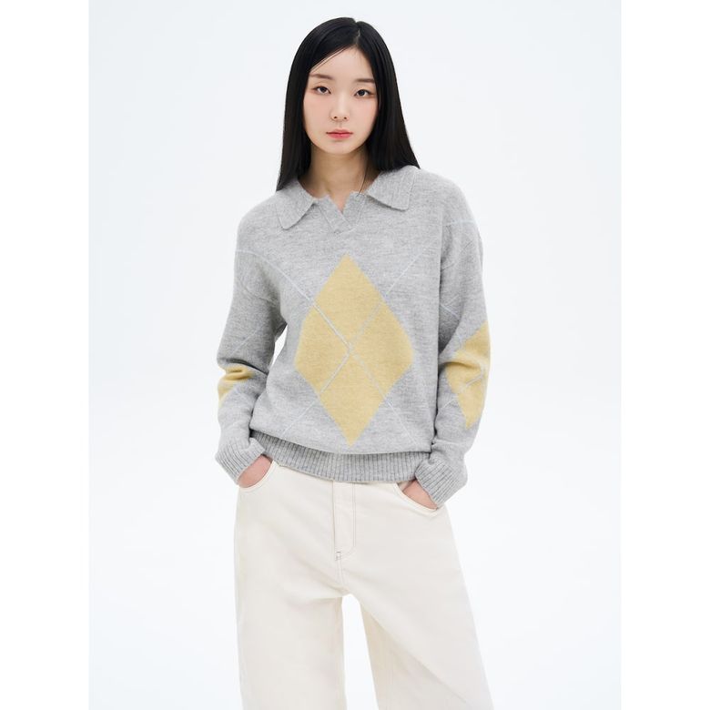 아가일 칼라넥 풀오버  그레이