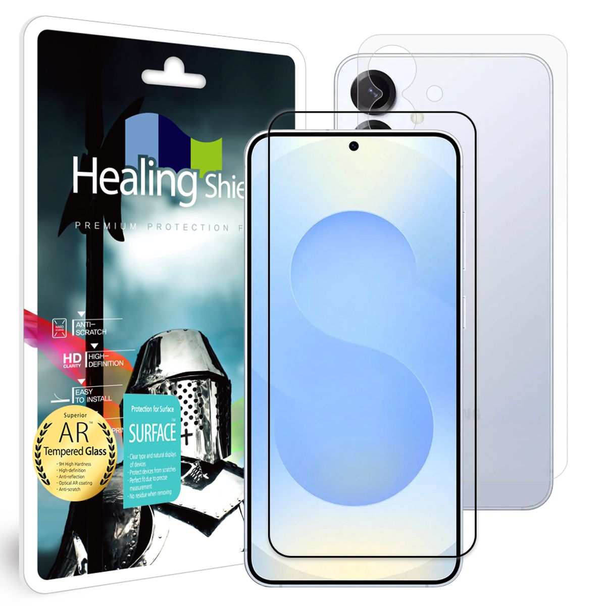 힐링쉴드(HEALINGSHIELD) 갤럭시S25 3D 풀커버 AR 고화질 강화유리 액정보호필름 1매 후면1매