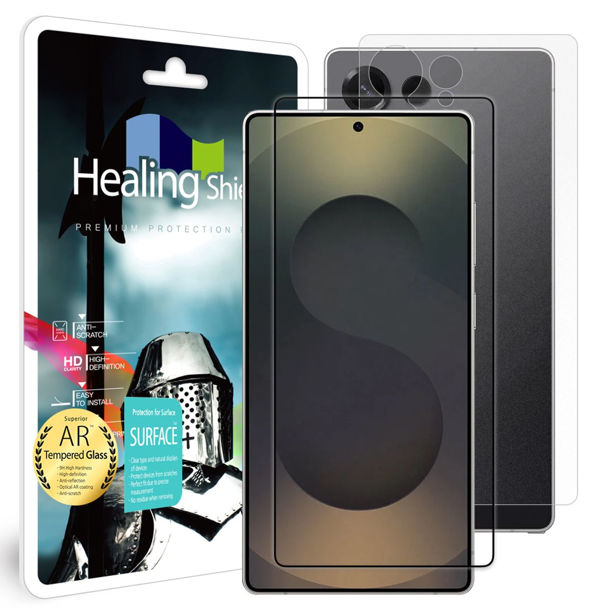 힐링쉴드(HEALINGSHIELD) 갤럭시S25 울트라 3D 풀커버 AR 고화질 강화유리 액정보호필름 1매 후면1매