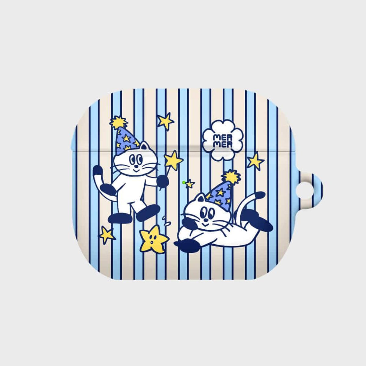 멀멀(MERMER) 스트라이프 스타 캣츠-스카이블루(에어팟3-하드)