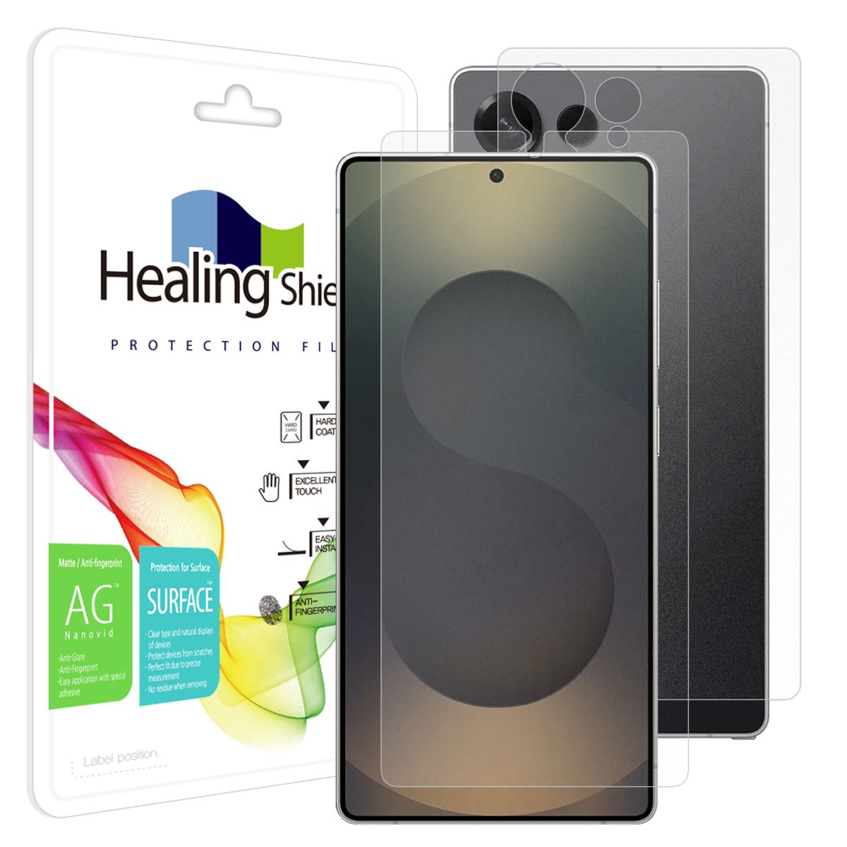 힐링쉴드(HEALINGSHIELD) 갤럭시S25 울트라 저반사 지문방지 액정보호필름 1매 후면1매