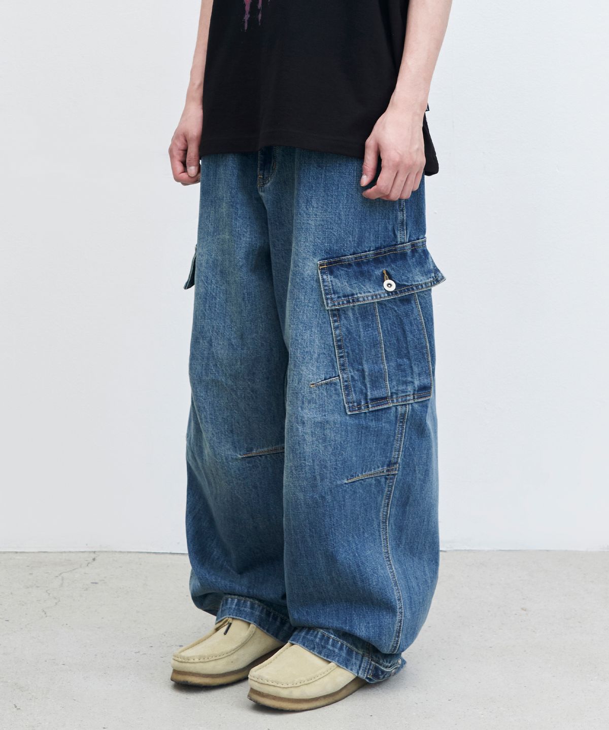 어반스터프(URBANSTOFF) 슬랍 워싱 카고 데님 팬츠 (블루)
