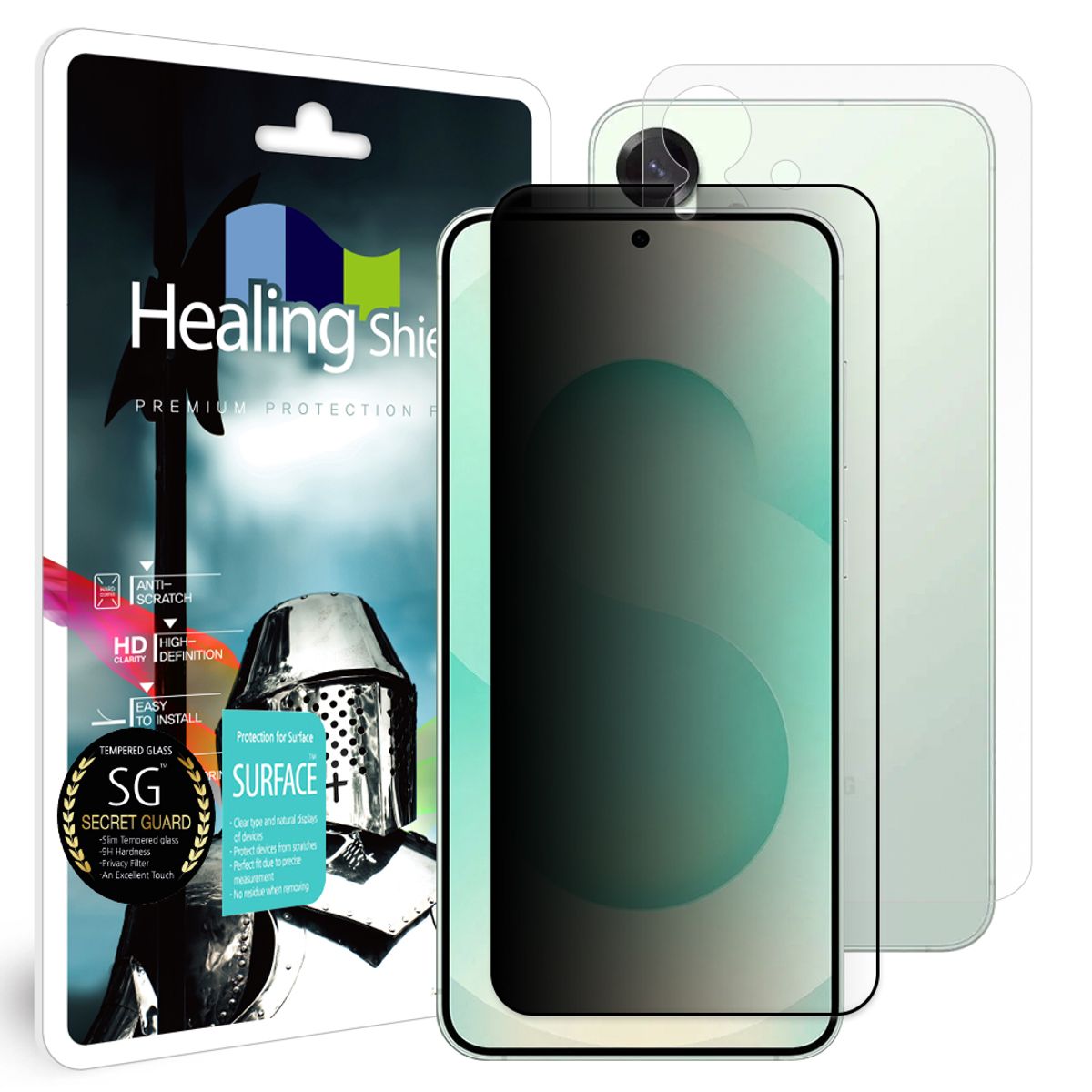 힐링쉴드(HEALINGSHIELD) 갤럭시S25 플러스 3D 풀커버 9H 사생활 정보보안 액정보호 강화유리필름 1매 후면1매
