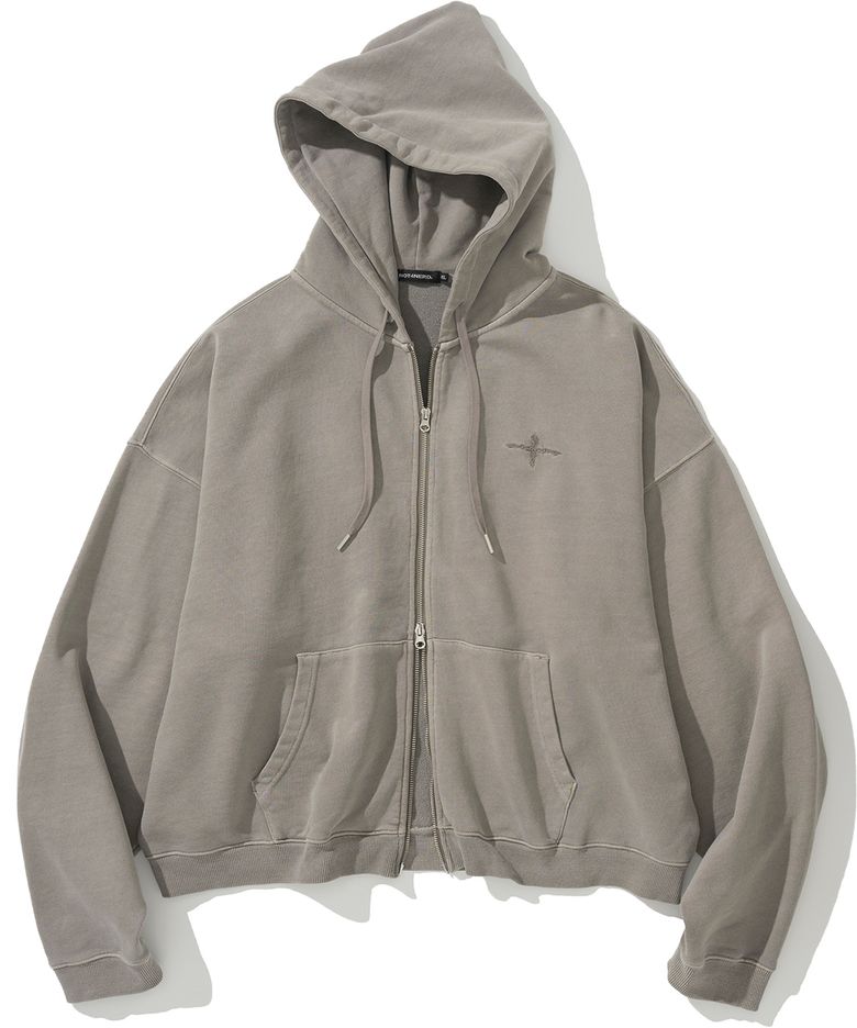 4 Cross Symbol Pigment Hood Zip Up - Beige