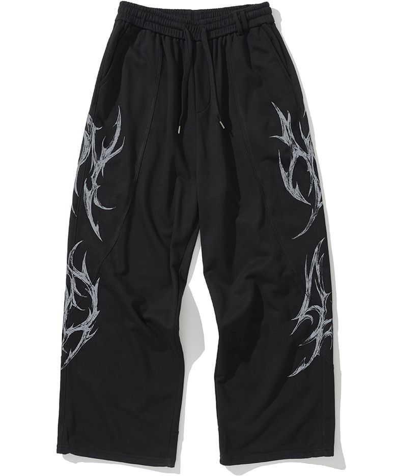 Dagger Tribal Logo Incision Sweat Pants - Black