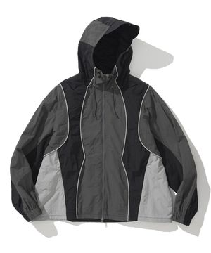 Colour Block Nylon Windbreaker Jacket - Charcoal