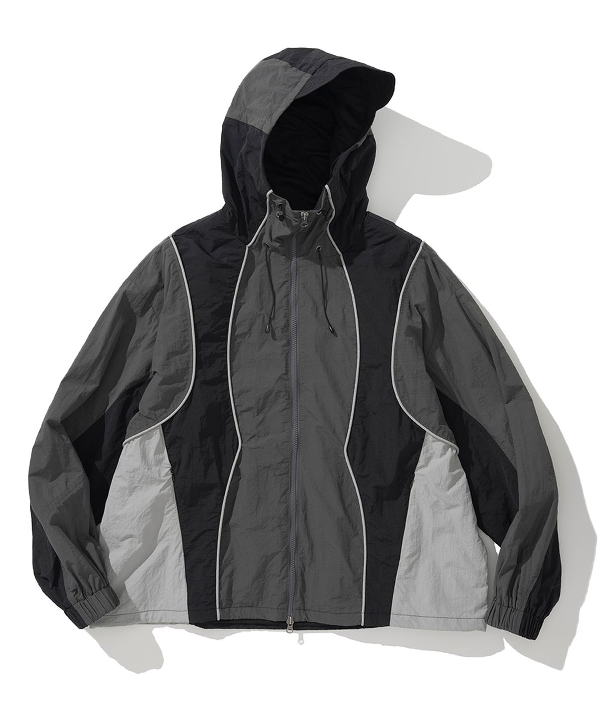 낫포너드(NOT4NERD) Colour Block Nylon Windbreaker Jacket - Charcoal