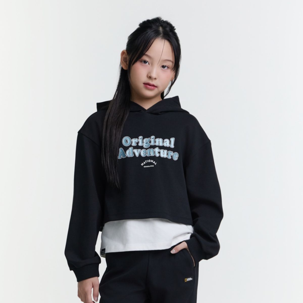 내셔널지오그래픽 키즈(NATIONAL GEOGRAPHIC KIDS) K251GHD910 여아 크롭 후드 CARBONBLACK