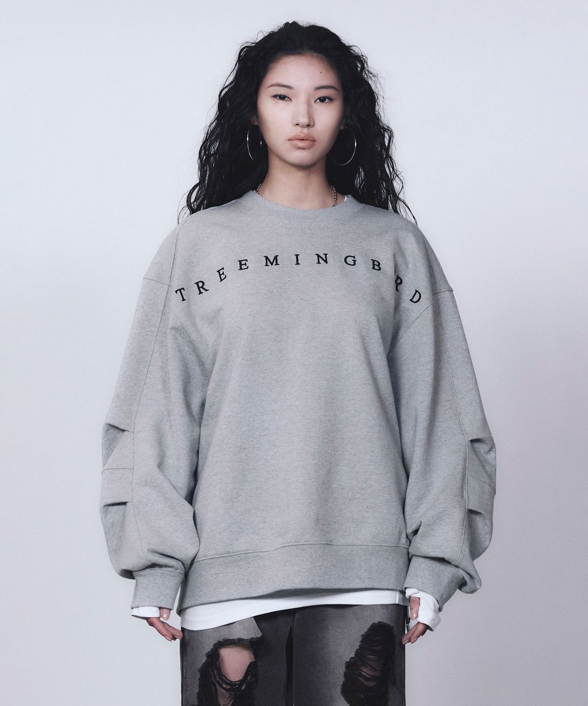 트리밍버드(TREEMINGBIRD) Horizon Logo Sweat Shirt [ Melange Gray ]