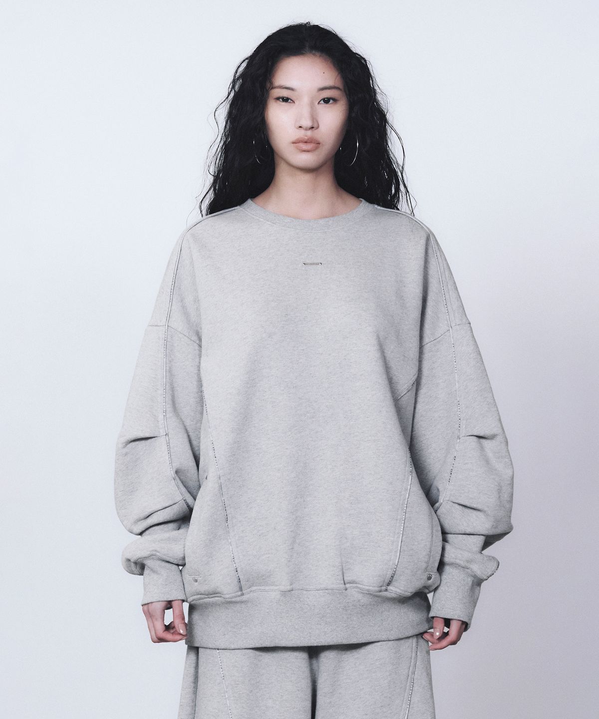 트리밍버드(TREEMINGBIRD) TMB Logo Piping Sweat Shirt [ Melange Gray ]