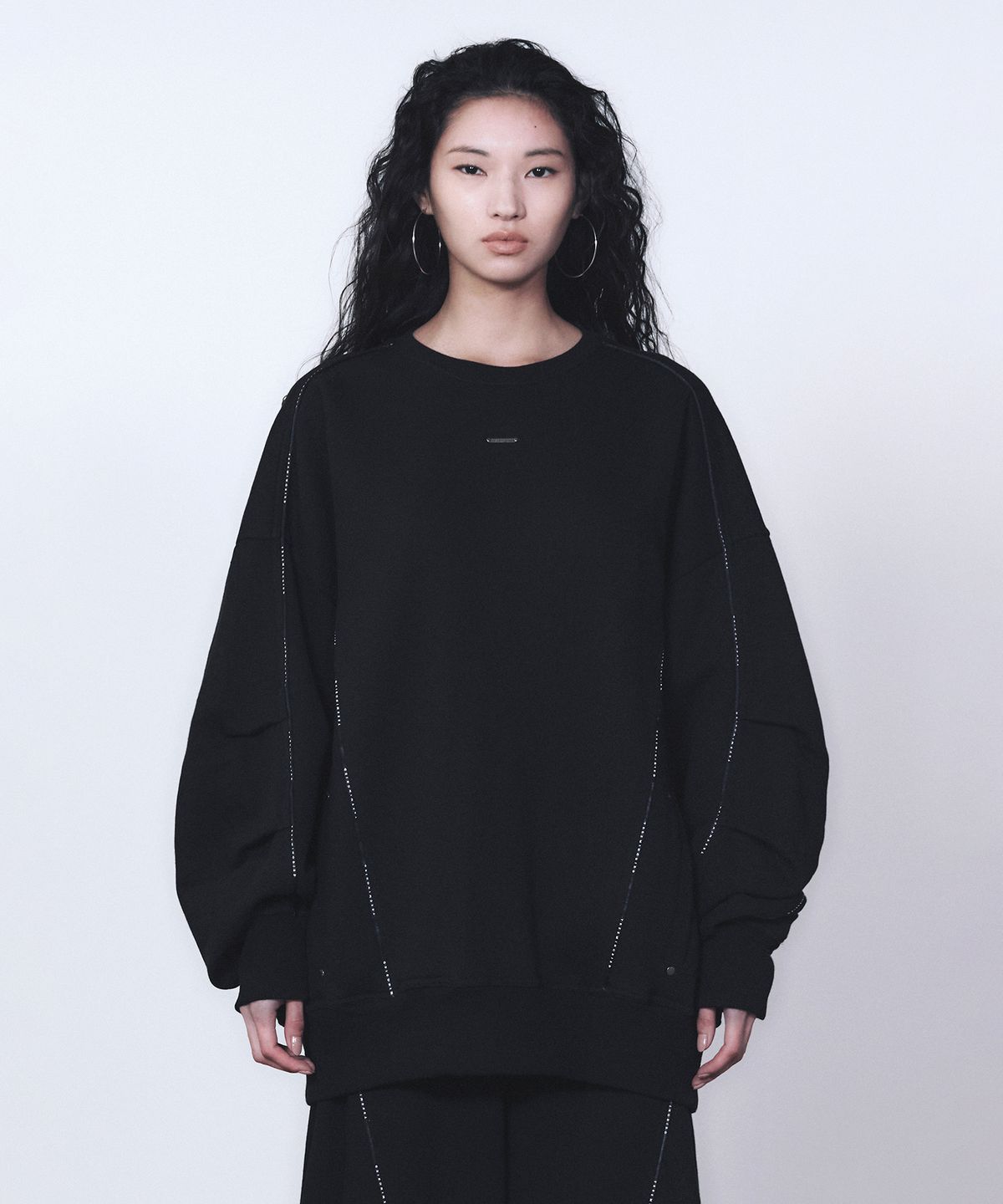 트리밍버드(TREEMINGBIRD) TMB Logo Piping Sweat Shirt [ Black ]