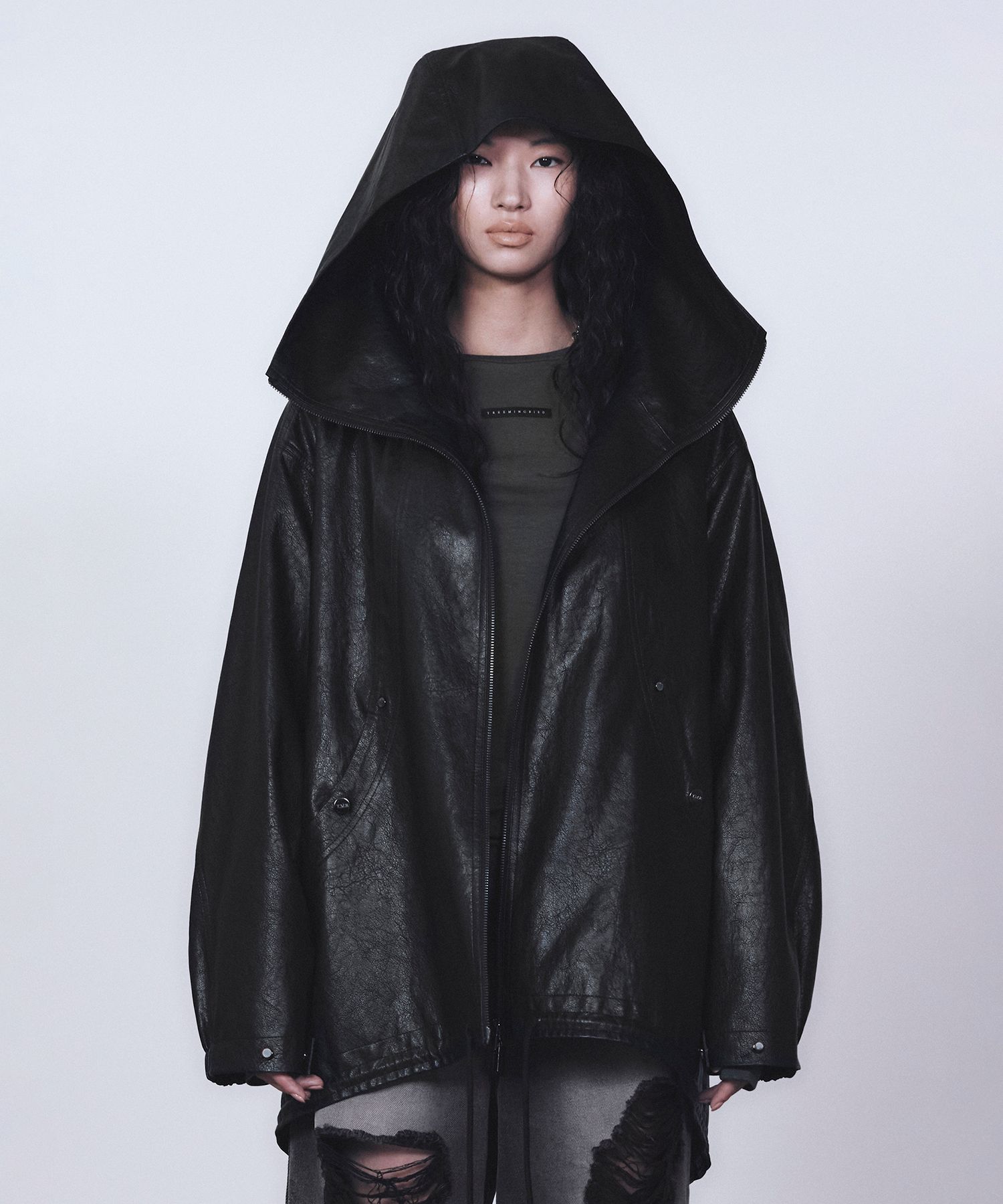希少 MUSHER hooded leather jk sense コラボ MUSINSA公式 | TREEMINGBIRD Over Fit Hoodie Leather Jumper [ Black ]