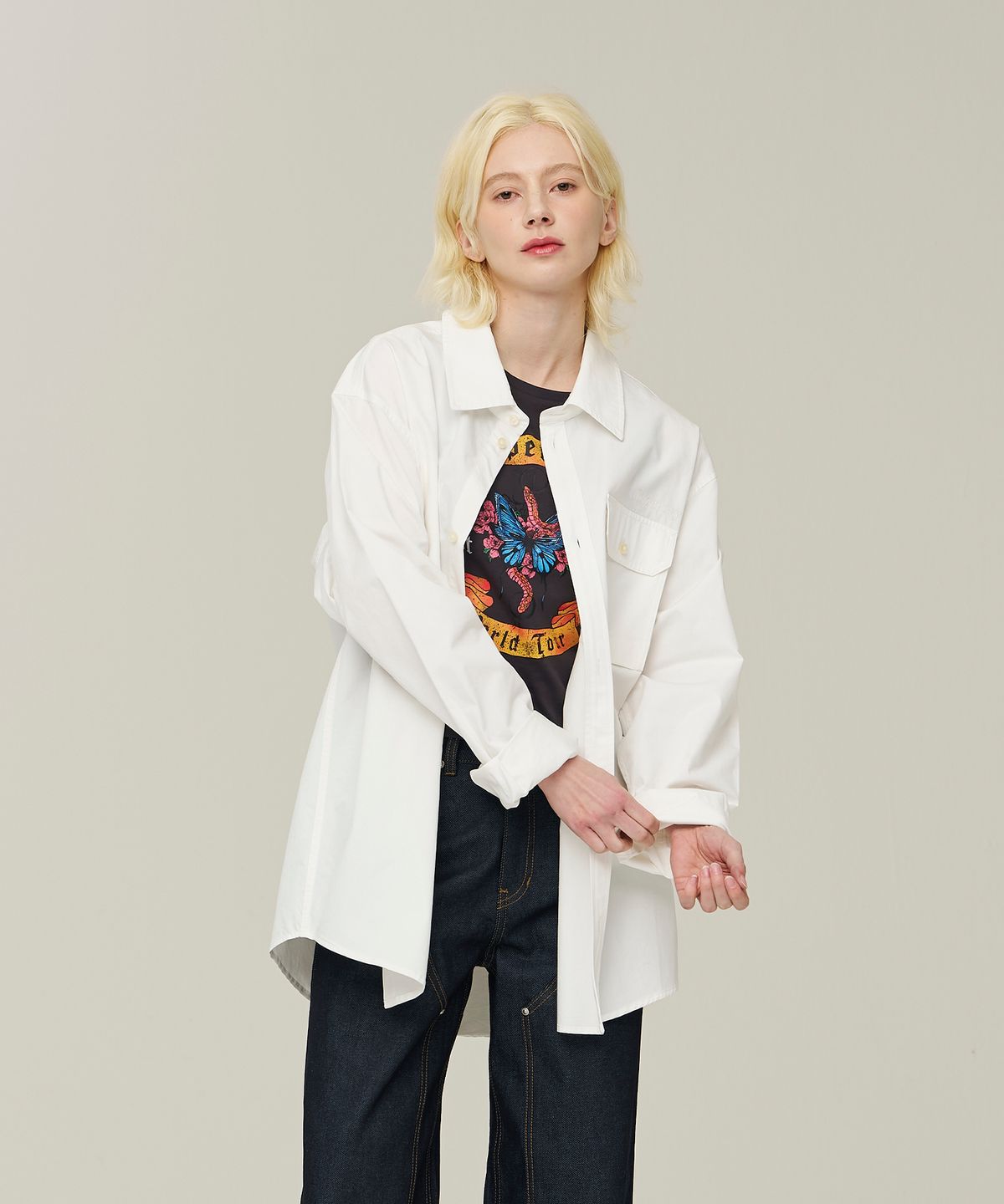 슈퍼드라이(SUPERDRY) 콘트라스트 스티치 워크 포켓 셔츠 화이트