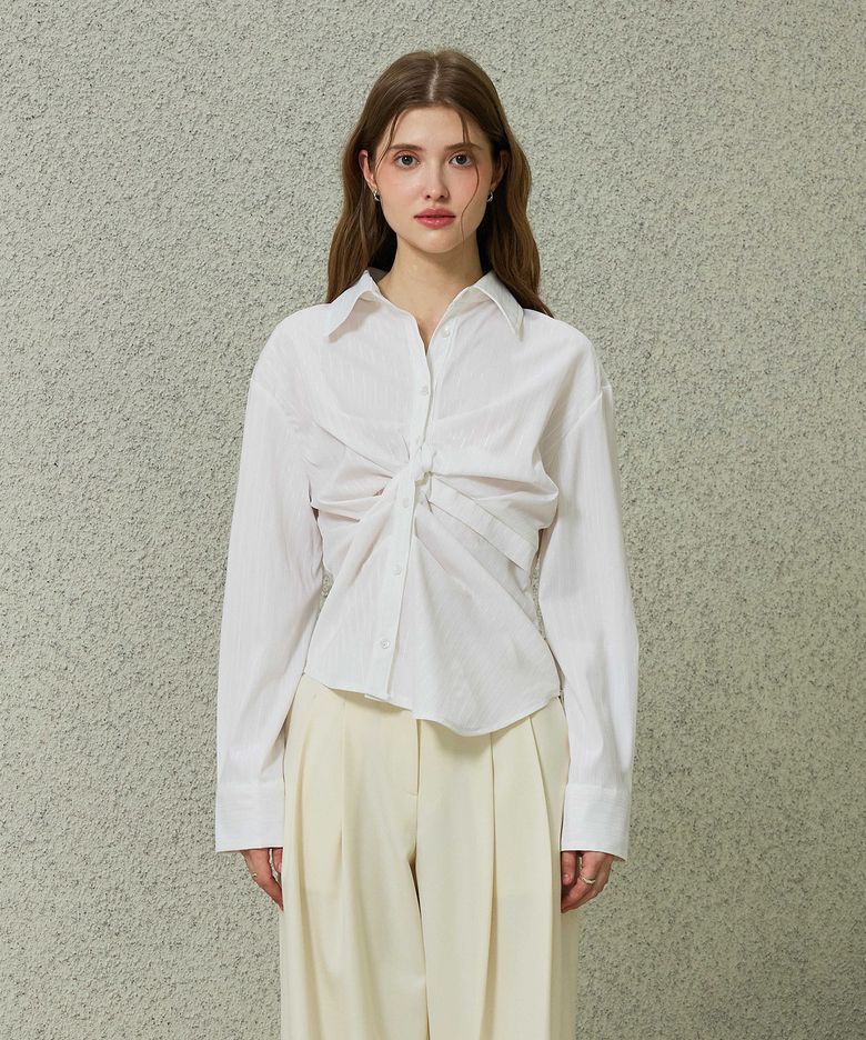 CELINA SLIM FIT STRIPE TWISTED SHIRT / IVORY