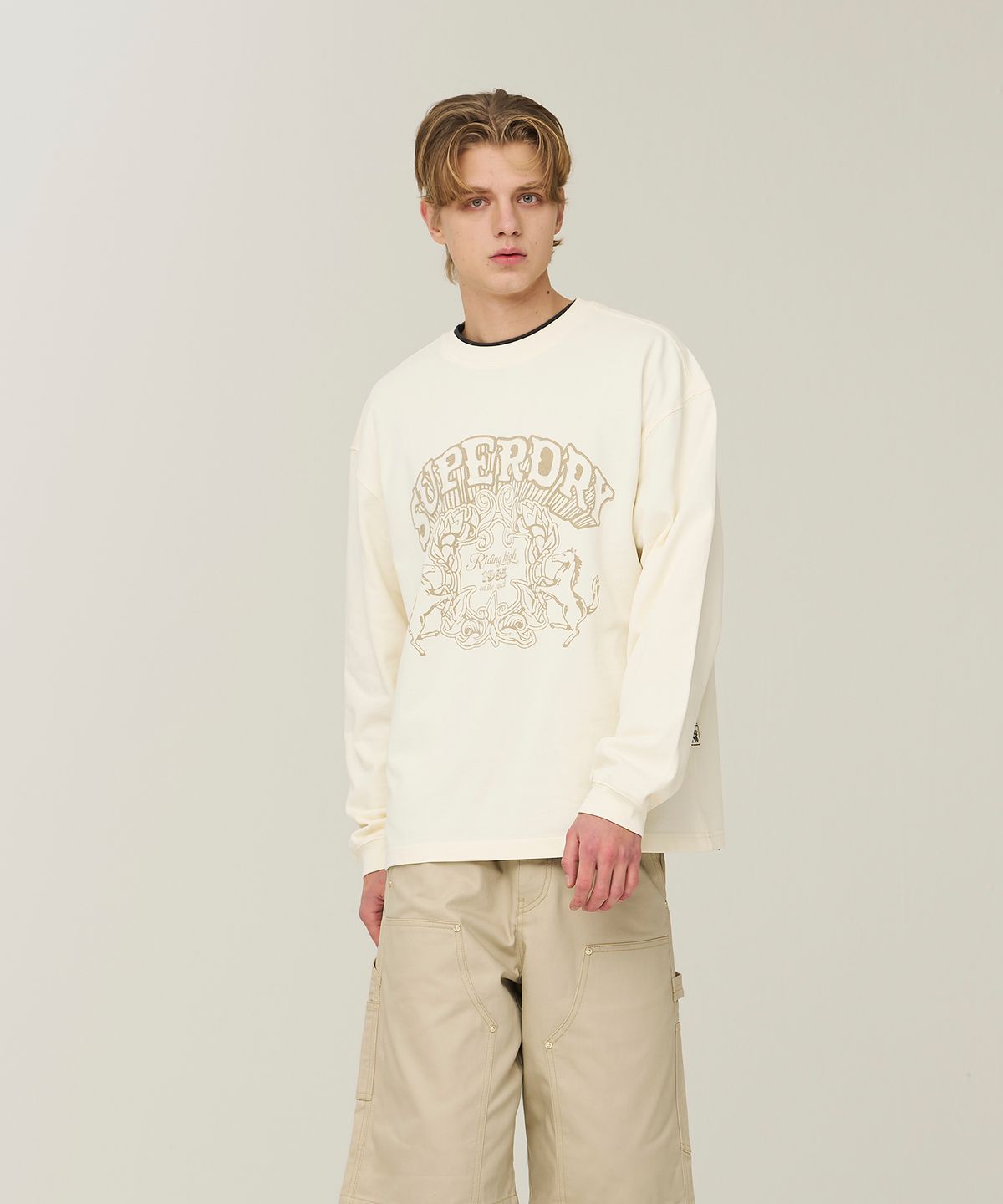 슈퍼드라이(SUPERDRY) 빈티지 워크 워시드 롱슬리브 크림