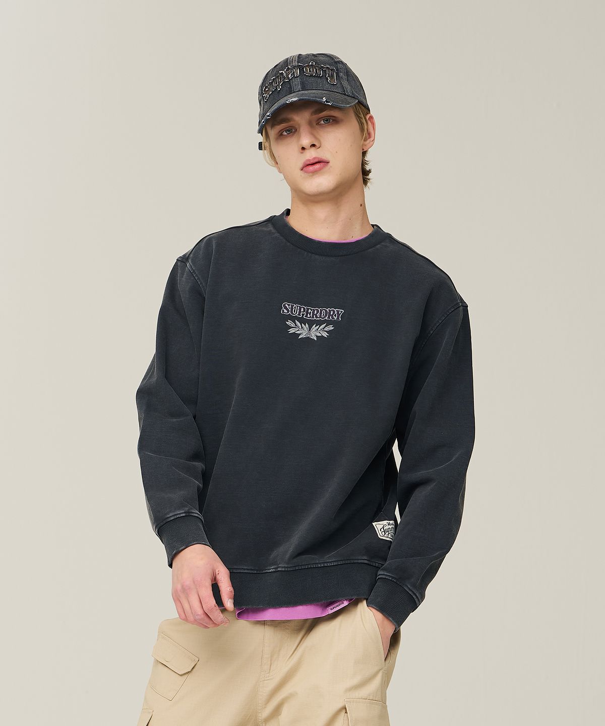 슈퍼드라이(SUPERDRY) 리치 파머 그래픽 스웨트셔츠 다크 그레이