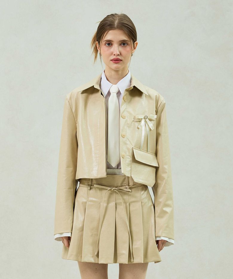 MOLLY LEATHER CROP JACKET / BEIGE