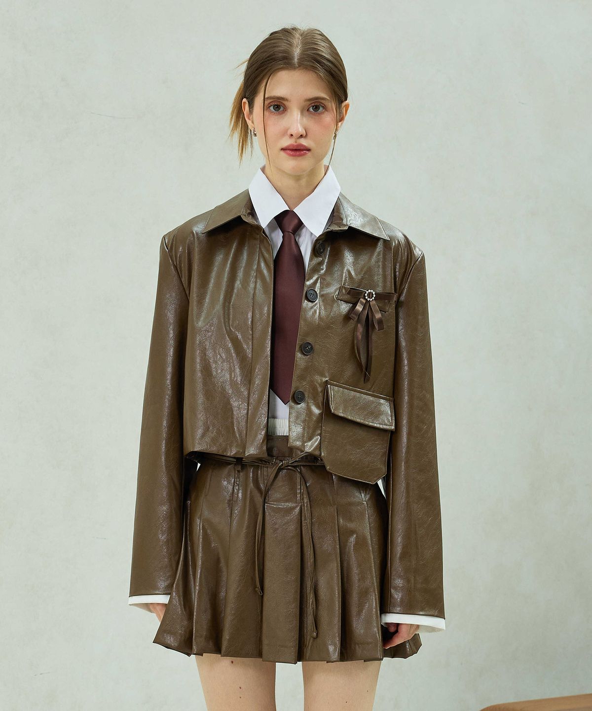 아리킴(ARIKIM) MOLLY LEATHER CROP JACKET / BROWN