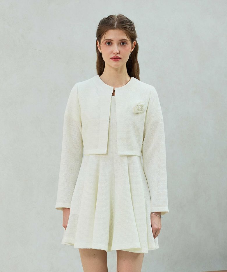 LANI TWEED CARDIGAN / WHITE