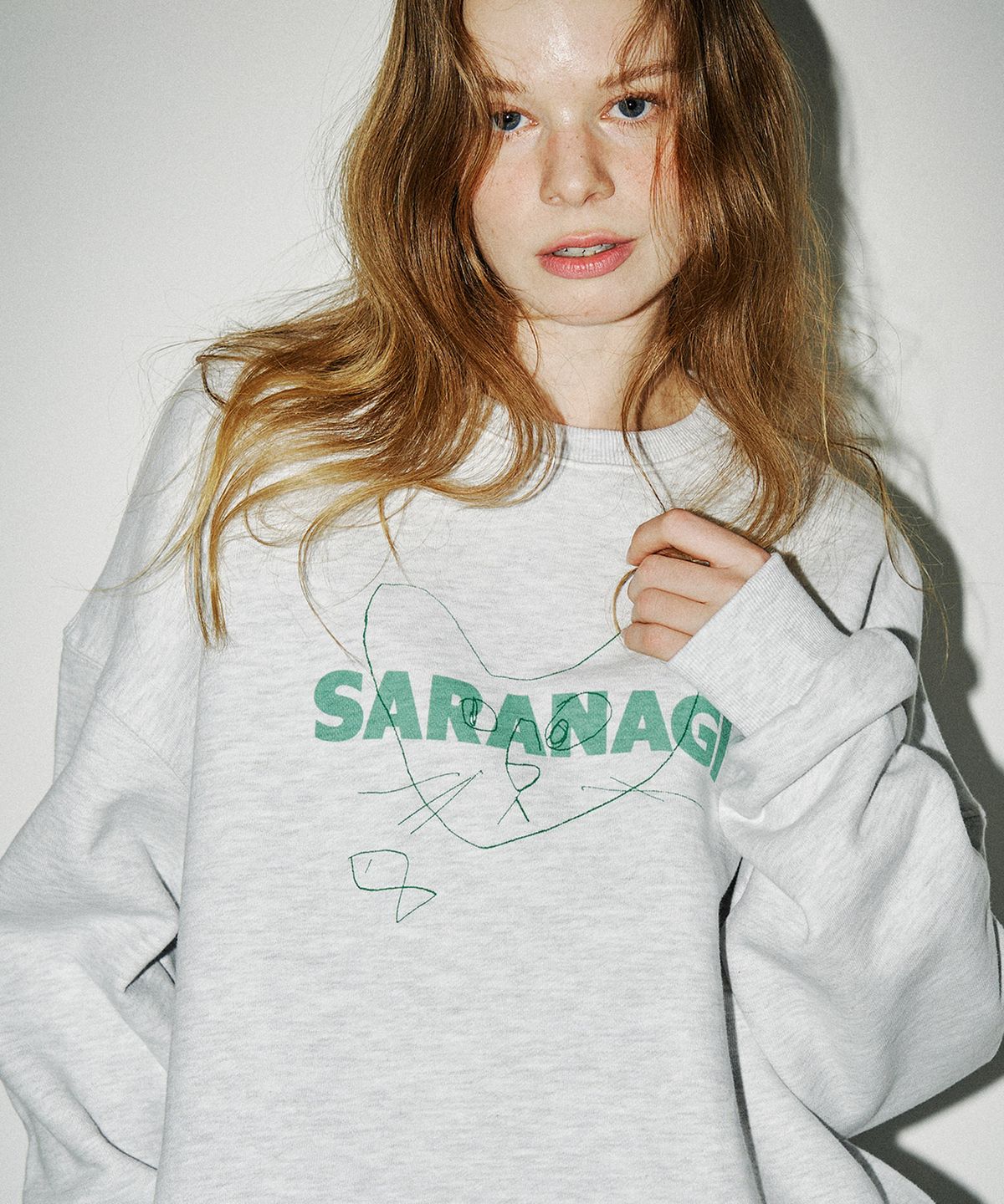 사라나기(SARANAGI) SE057- sweatshirt (white melange -green)
