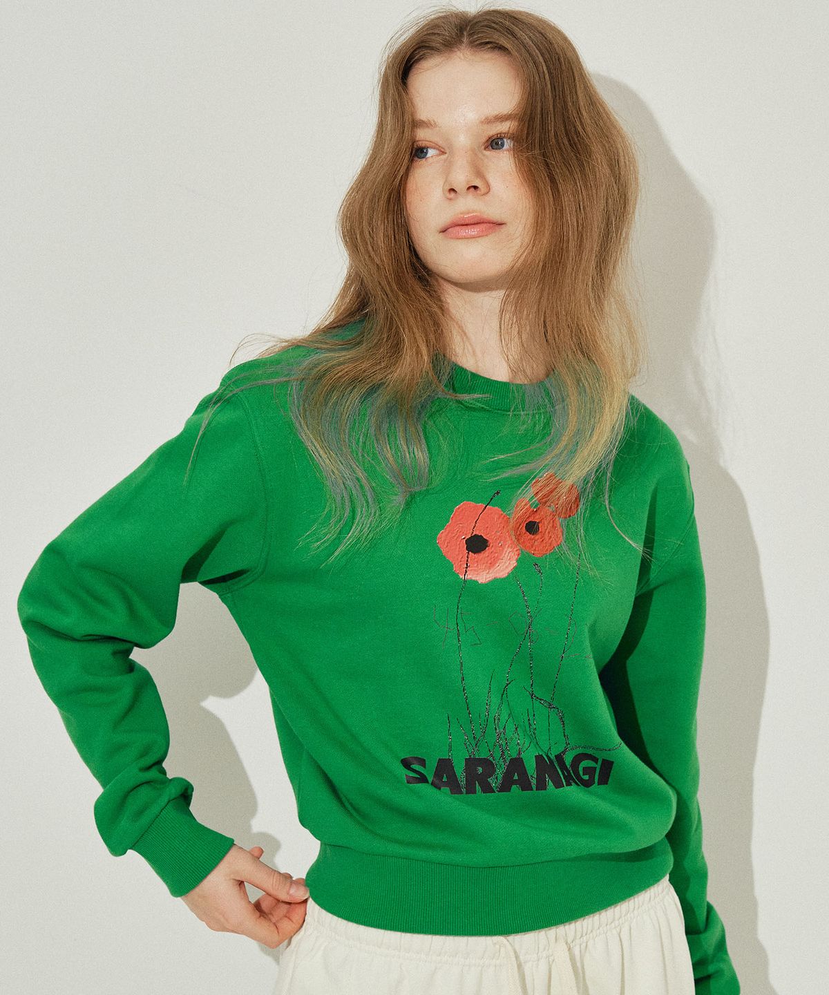 사라나기(SARANAGI) SE0586- crop sweatshirt (green)