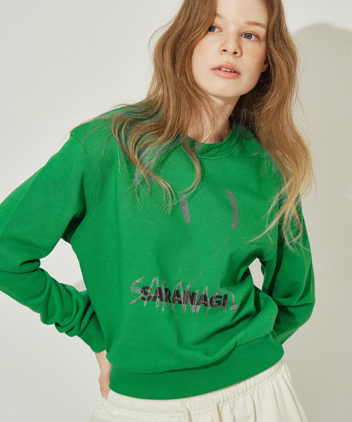 사라나기(SARANAGI) SE0588- crop sweatshirt (green)